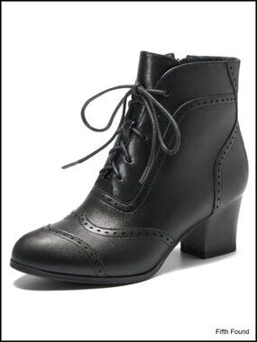 Short Ankle Boots Lace Up Side Zipper Victorian Boots Block Chunky Heel